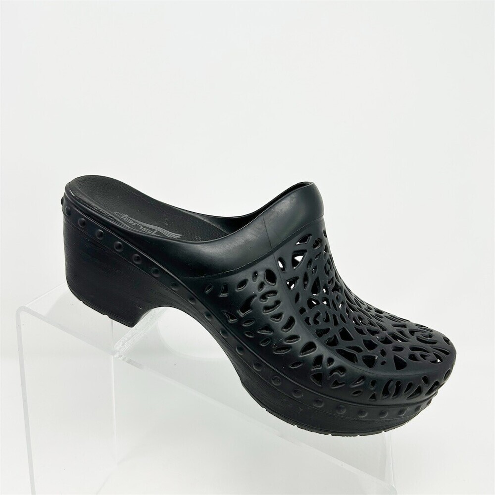 Dansko Pippa Clog Mule Womens Black Laser Cut Floral Slip-On Wedge Shoes Size 36